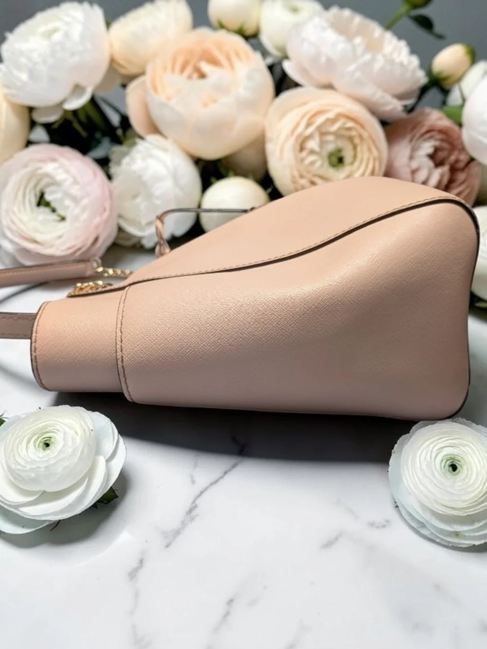 Michael Kors Pale Pink Saffiano Leather Shoulder Tote with Gold Hardware
